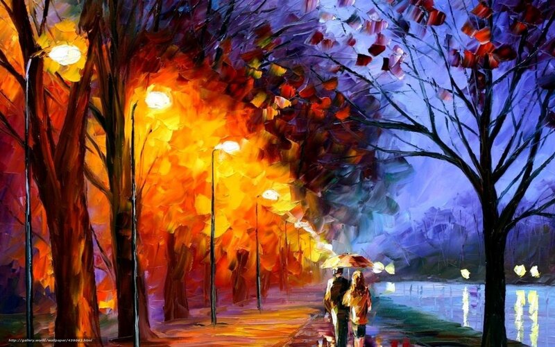 Couple Walking under Umbrella — Orange, Dramatic