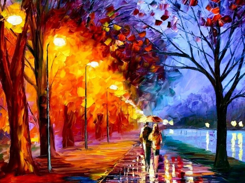 Couple Walking under Umbrella