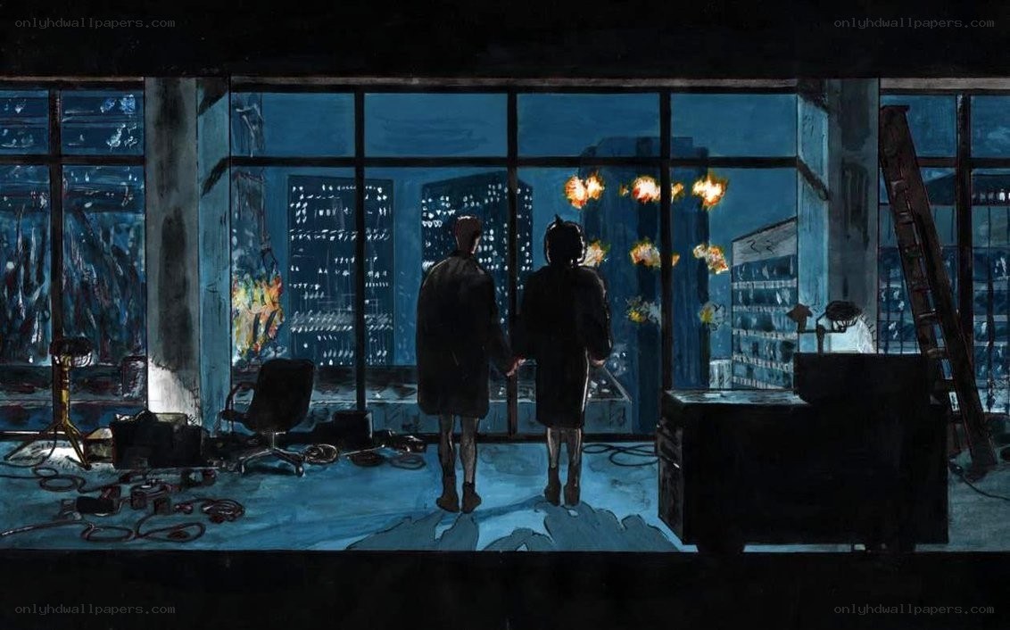Couple watches city explosions