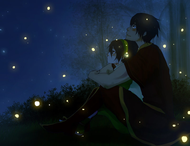 couple watching fireflies at night