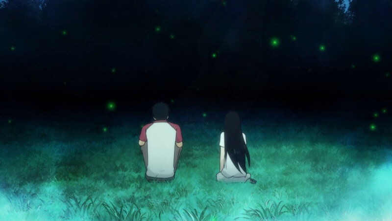 couple watching fireflies at night