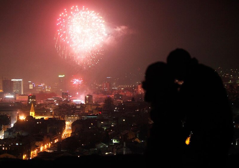 Couple watching fireworks
