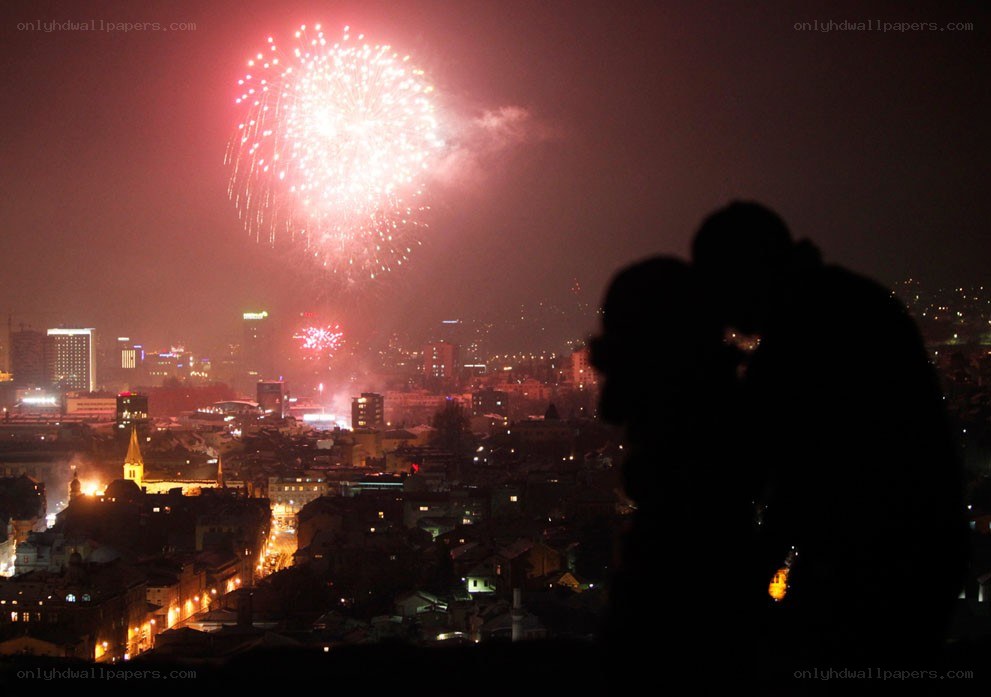 Couple watching fireworks