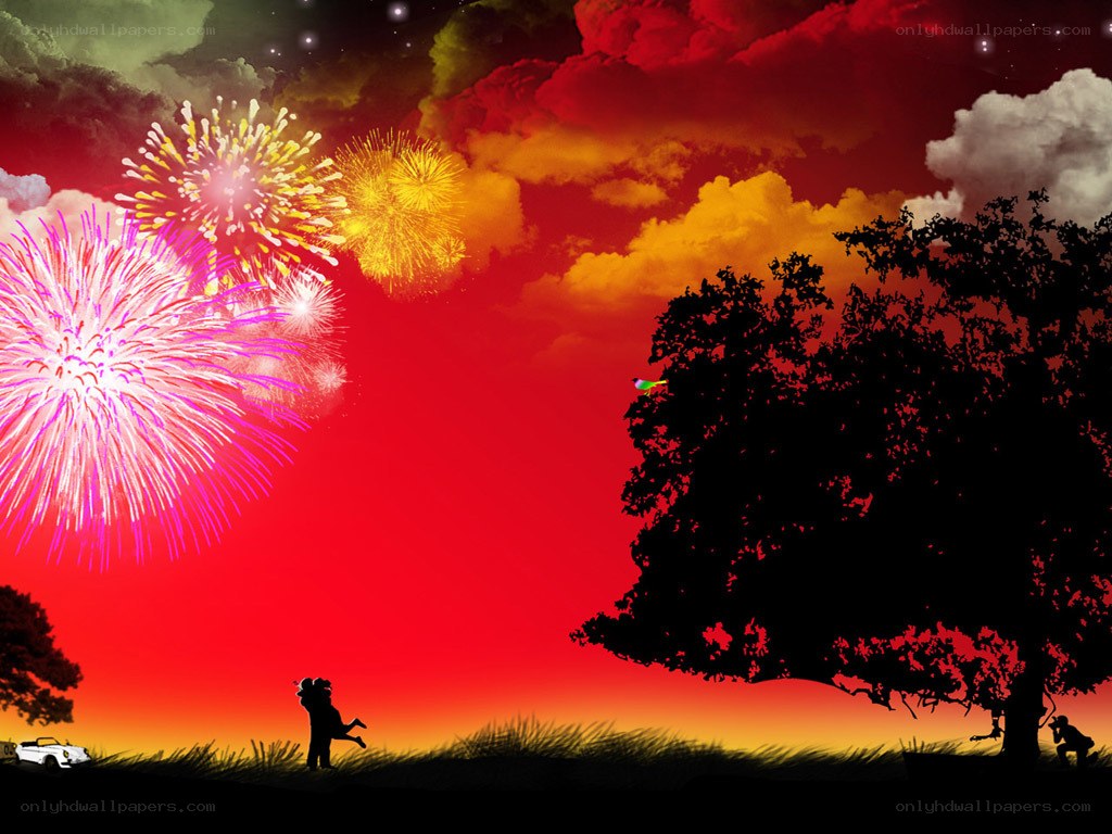 Couple watching fireworks at night