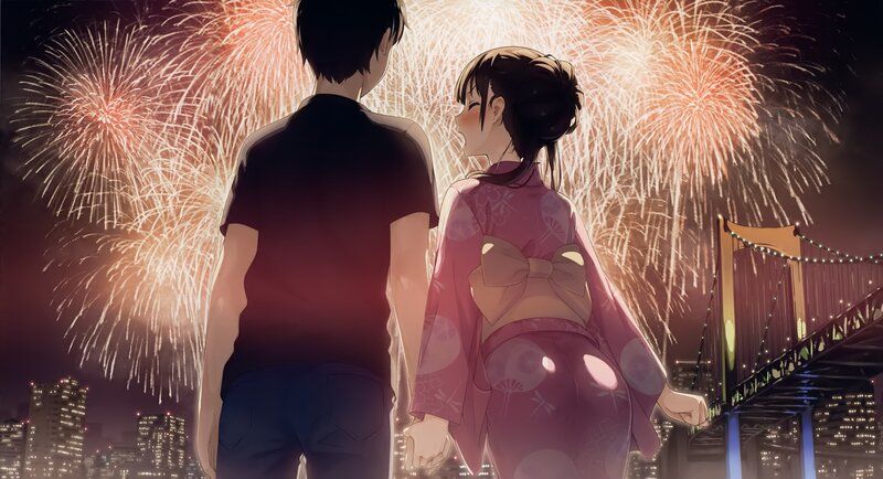 Couple Watching Fireworks — Pink