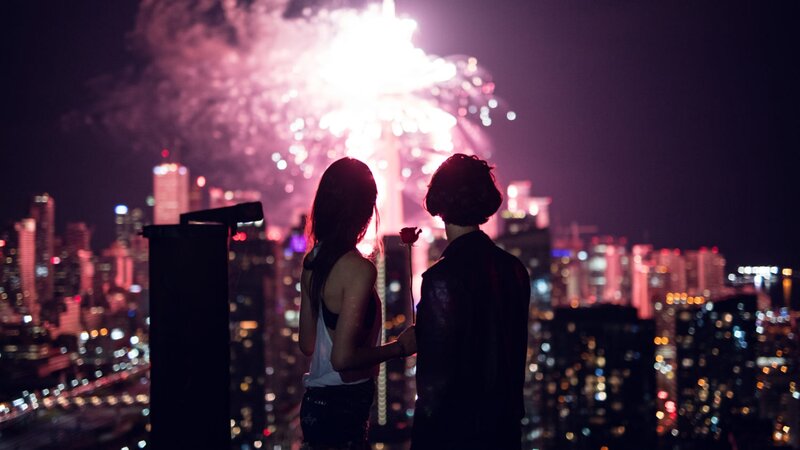 Couple Watching Fireworks — Purple