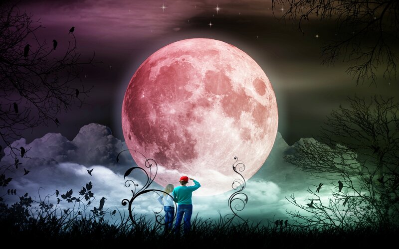 Couple Watching Full Moon