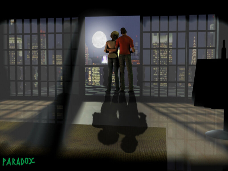 Couple watching moon over city