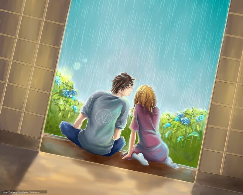 Couple watching rain together