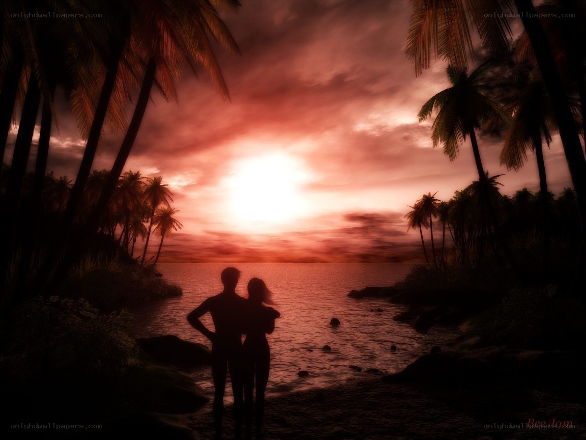 Couple watching sunset on beach