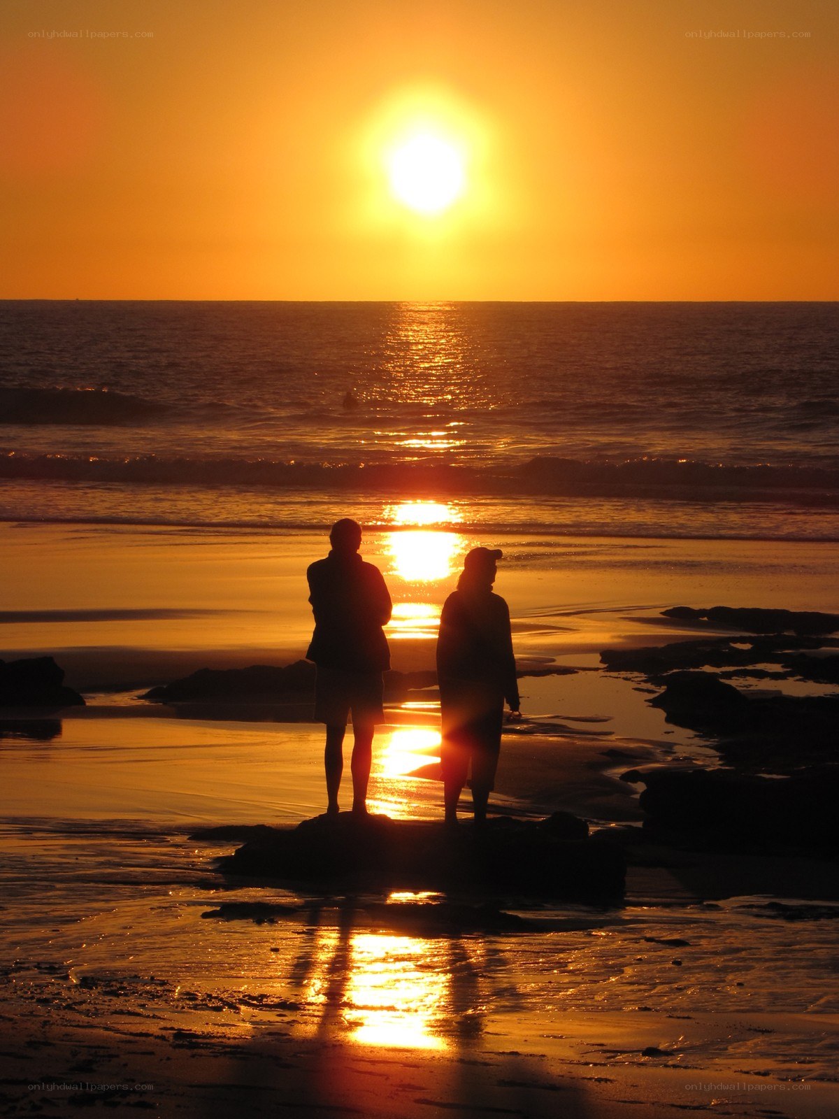 Couple watching sunset on beach