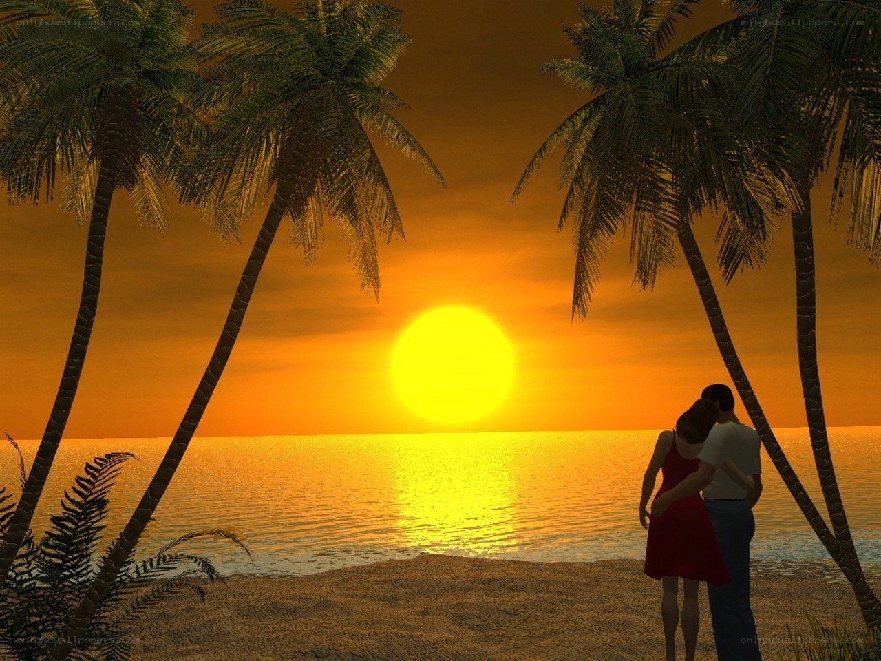 Couple watching sunset on beach