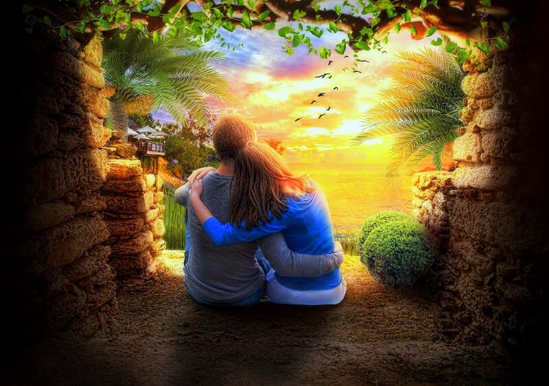 Couple Watching Sunset — Yellow, Serene