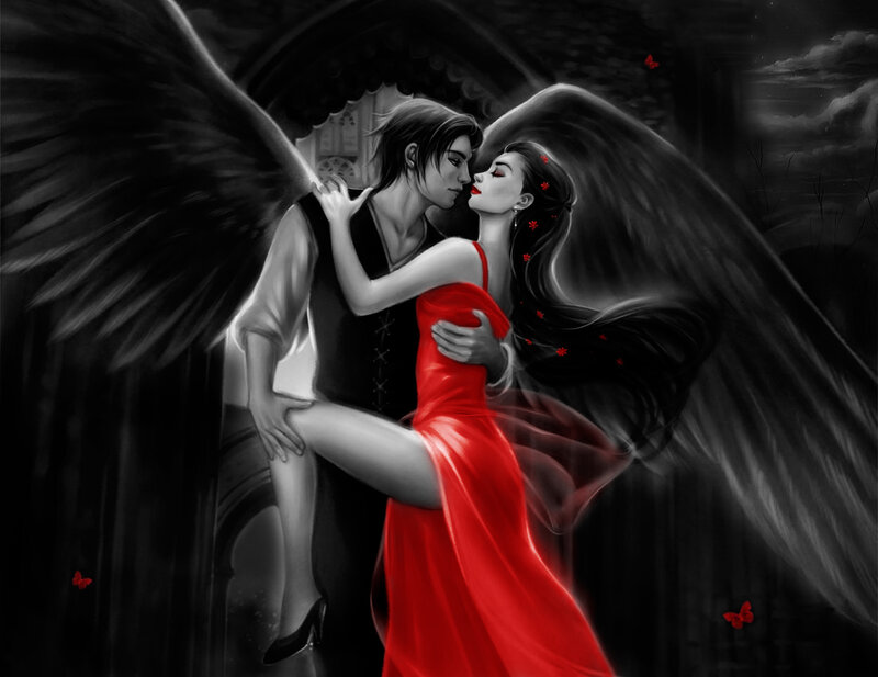 Couple with Angel Wings — Black, Dramatic