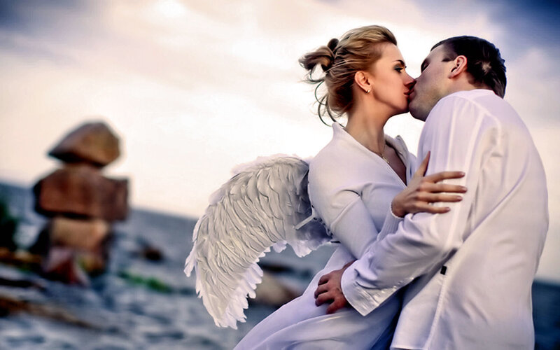 Couple with Angel Wings — White