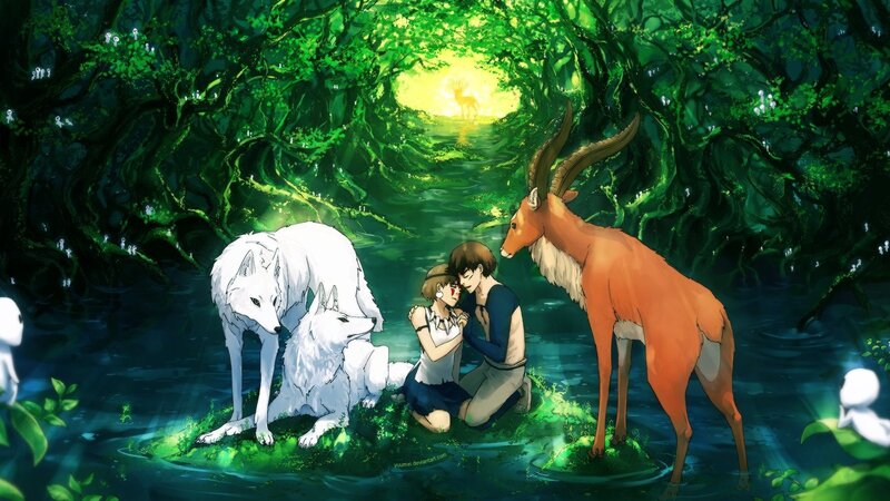 Couple with Animals in Forest