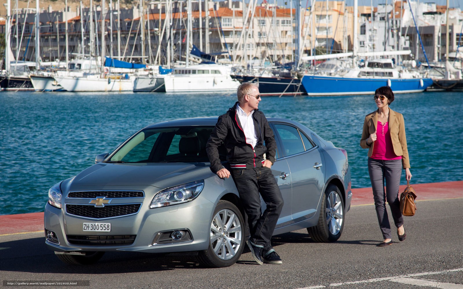 Couple with car at marina