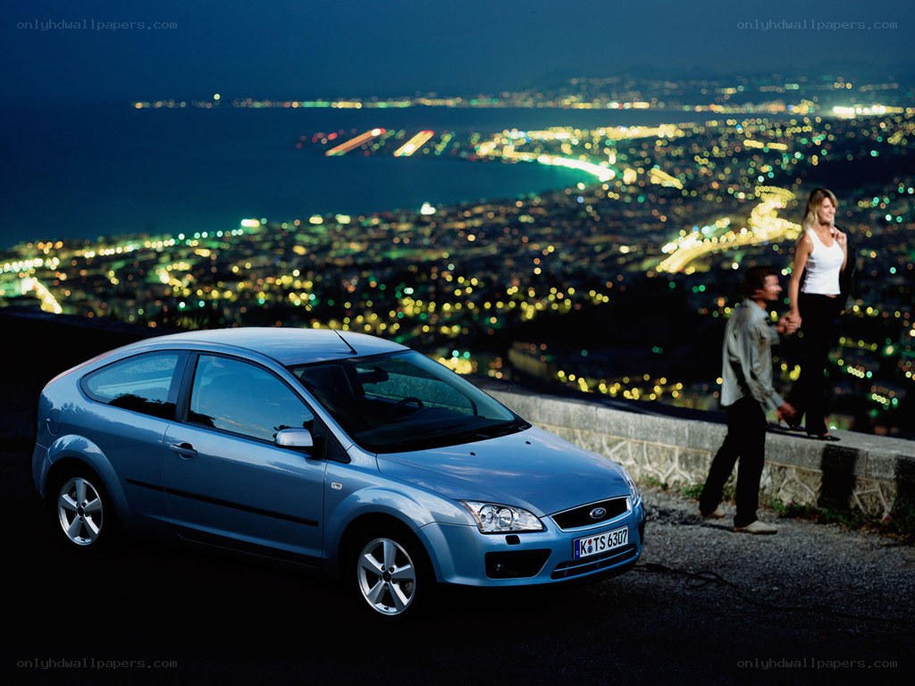 Couple with car at night overlook