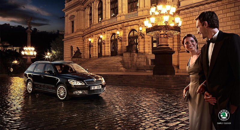 Couple with car at night