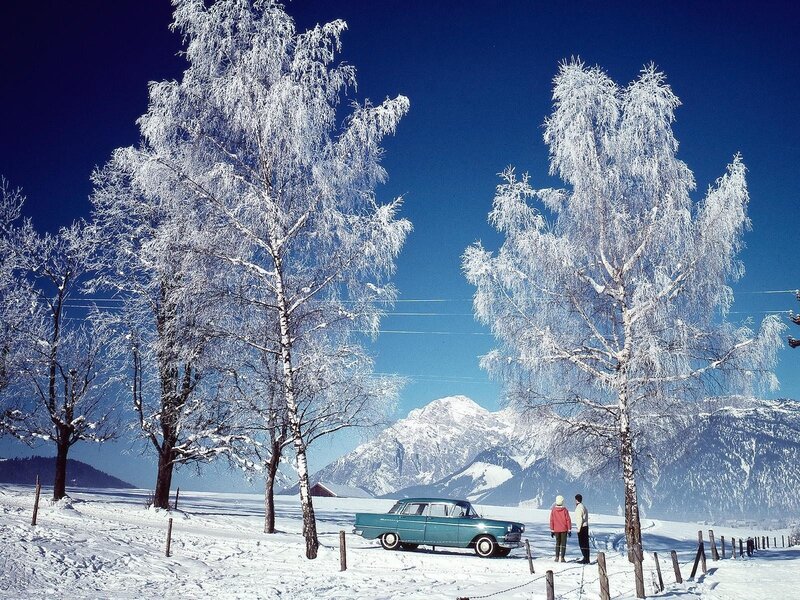 Couple with Car in Snow — Blue