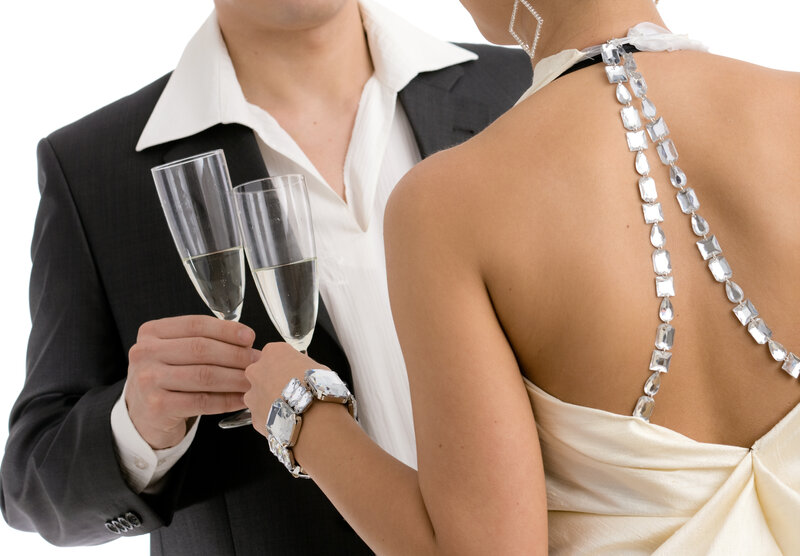Couple with Champagne Glasses — White