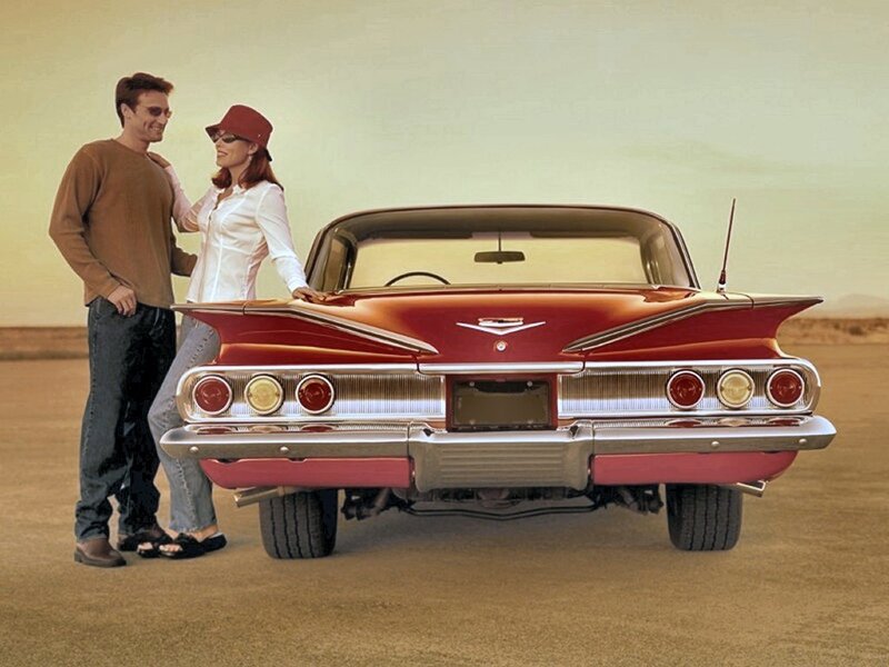Couple with Classic Car — Red