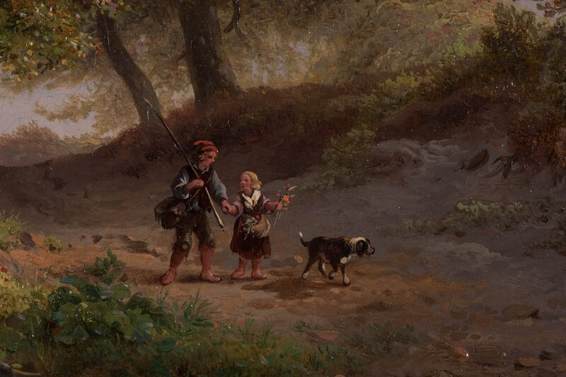 Couple with dog in forest