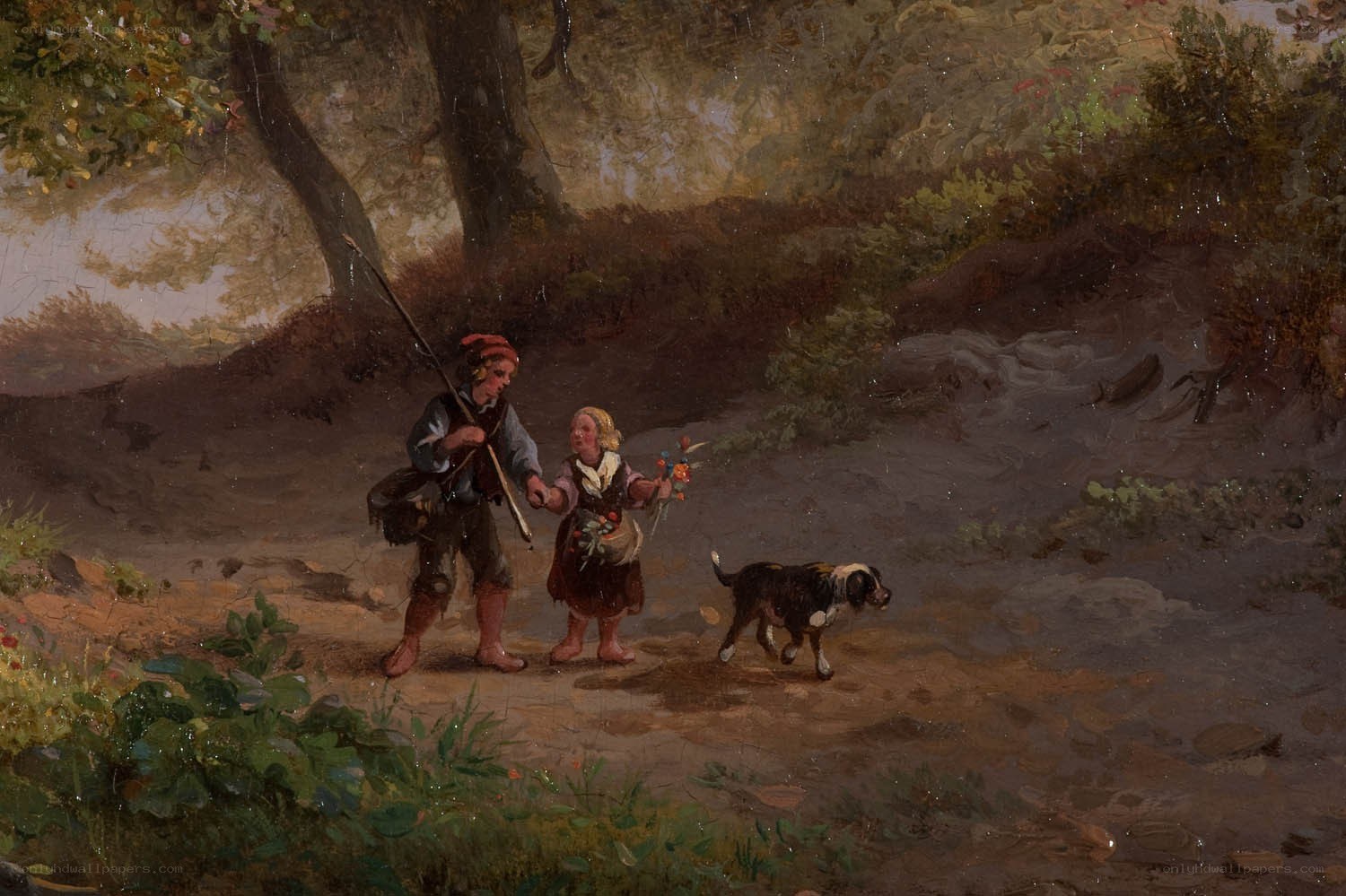 Couple with dog in forest