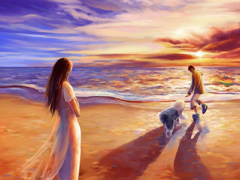 Couple with Dog on Beach