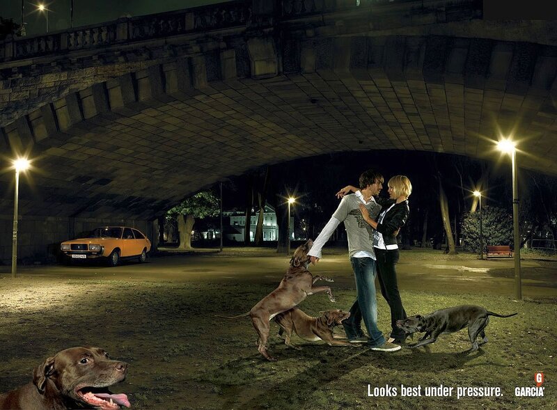 Couple with Dogs under Bridge