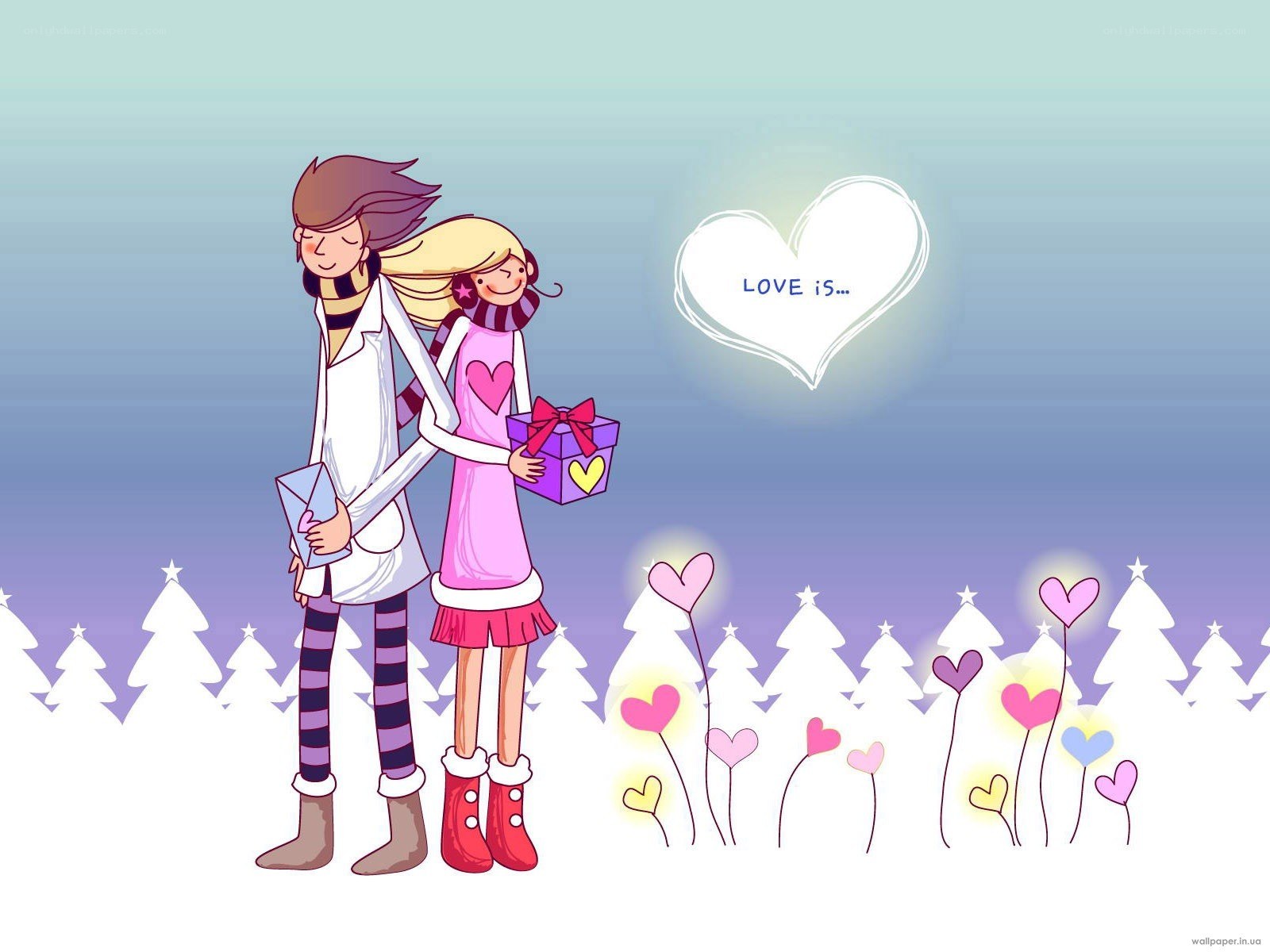 couple with gifts in winter
