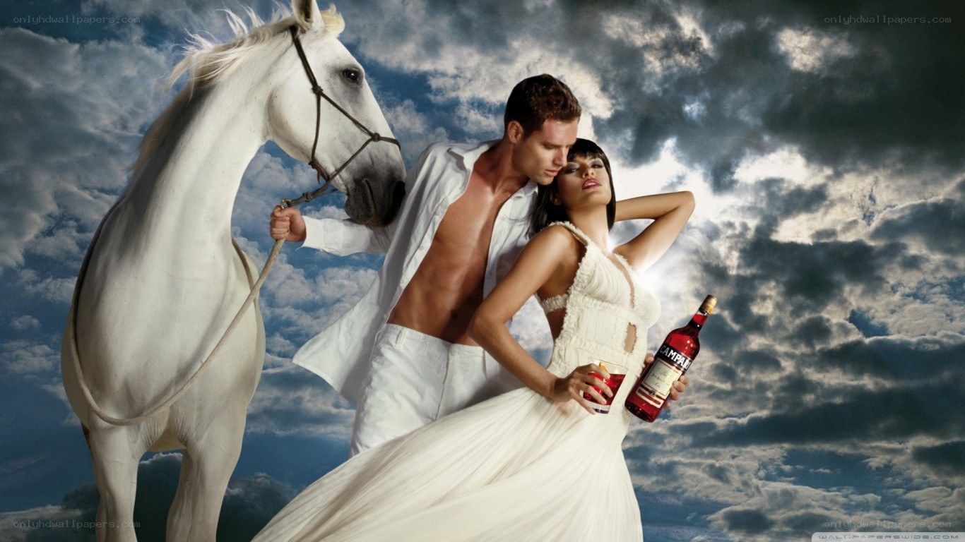 Couple with horse and drink