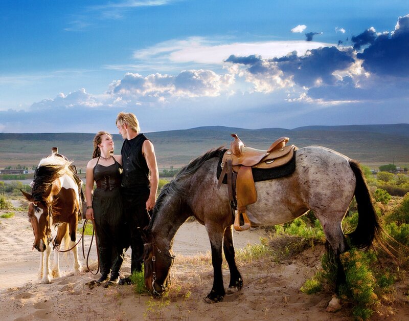 Couple with Horses — Blue, Dramatic