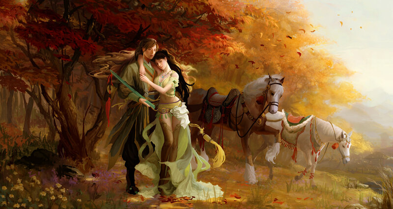 Couple with Horses — Orange