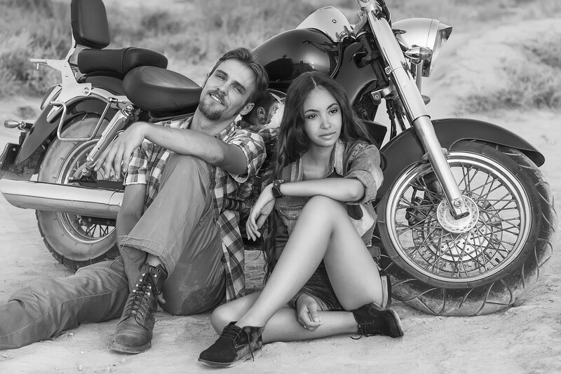 Couple with Motorcycle — Black