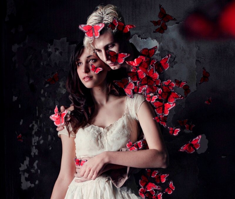 Couple with Red Butterflies