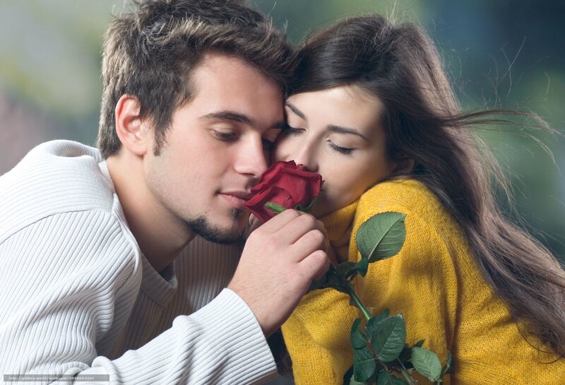 Couple with Red Rose — Intimate, Photograph, Sweater
