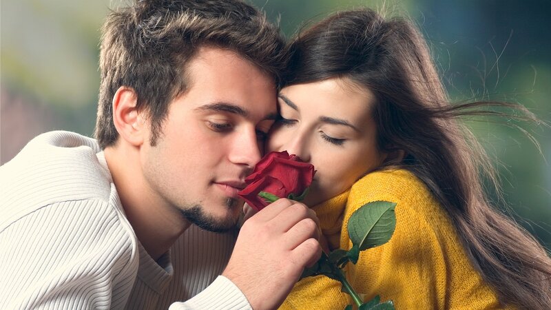 Couple with Red Rose — Intimate