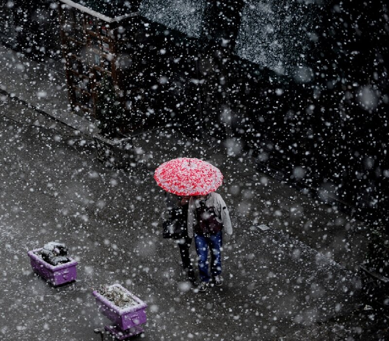 Couple with Red Umbrella — Dreary