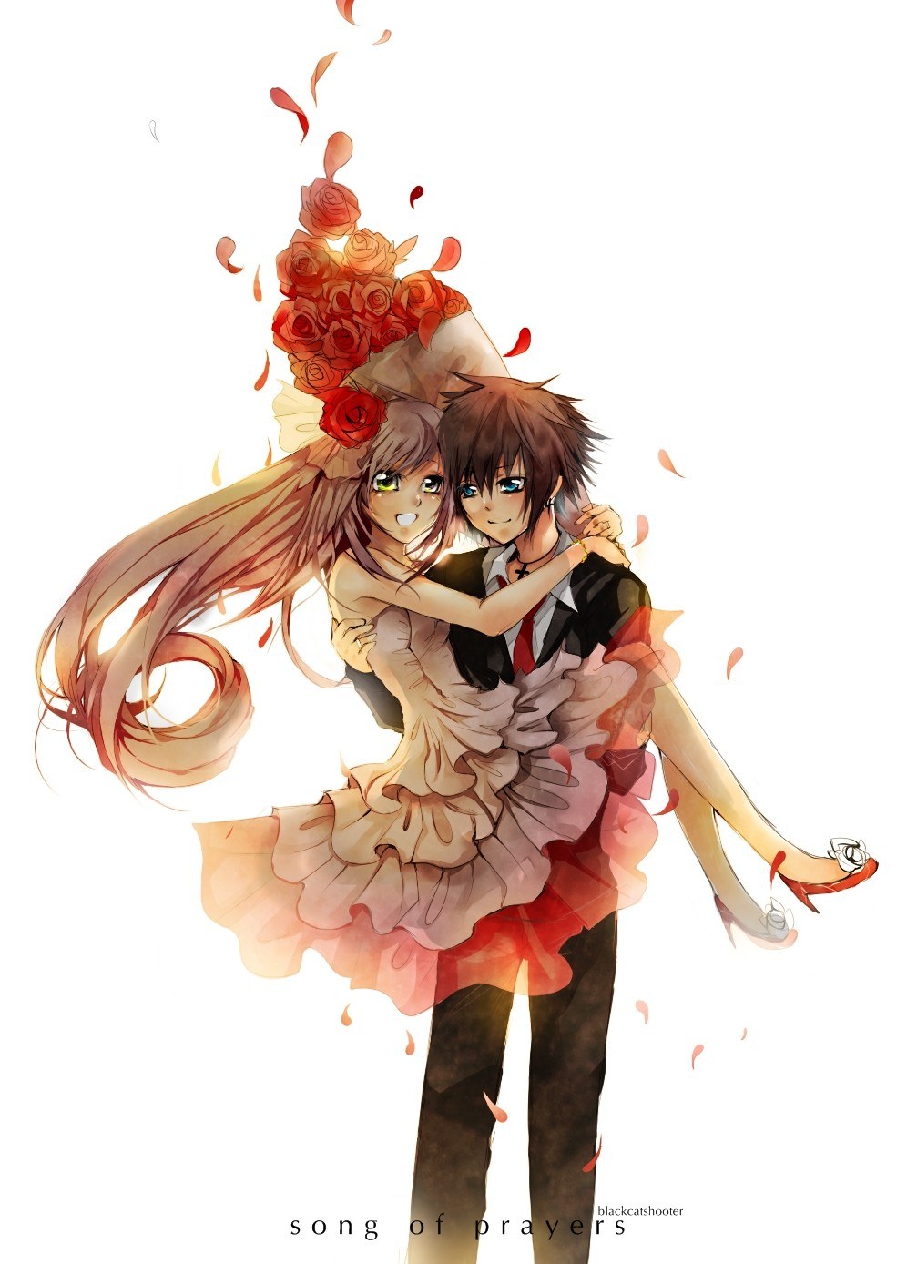 couple with roses and petals