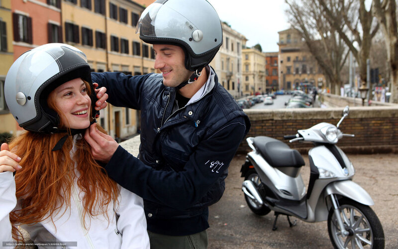 Couple with Scooter — Silver, Happy