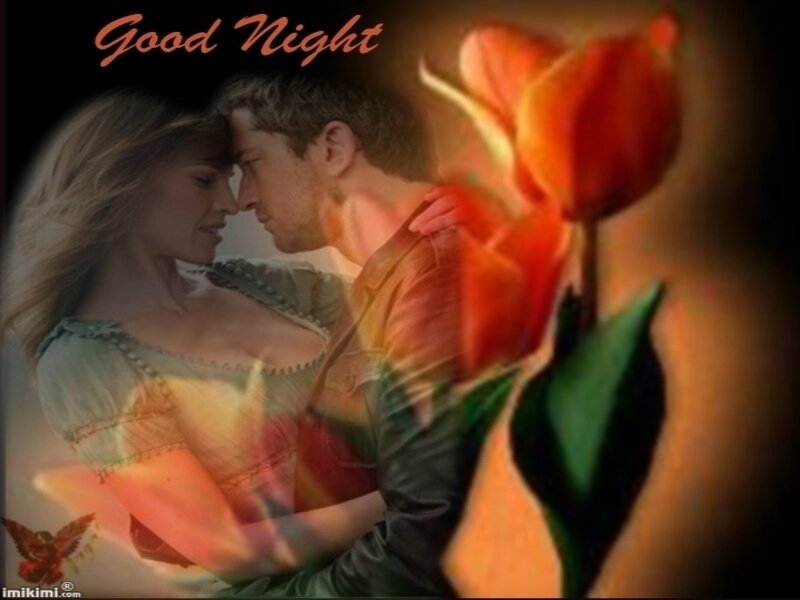 Couple with tulip at night