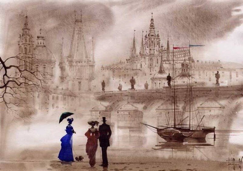 Couple with Umbrella — Brown