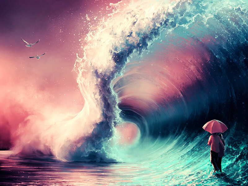 Couple with Umbrella — Pink, Dramatic