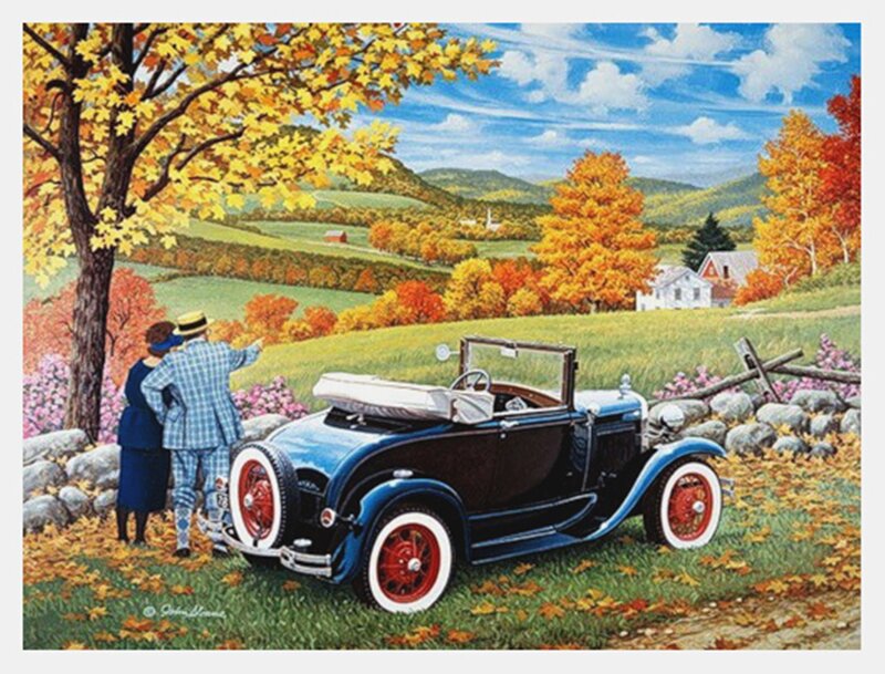 Couple with Vintage Car — Blue, Serene