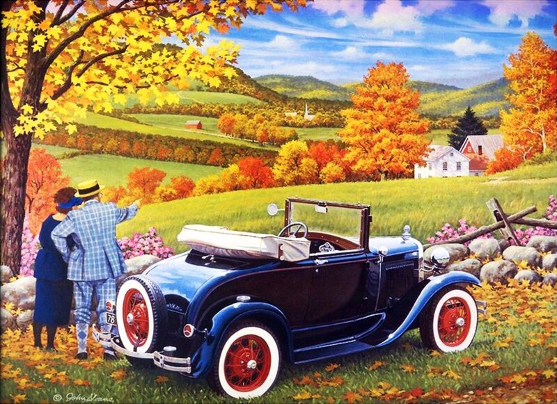 Couple with Vintage Car — Blue