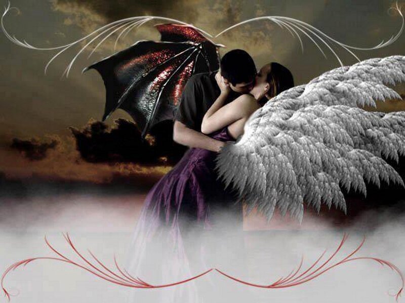 Couple with Wings Kissing