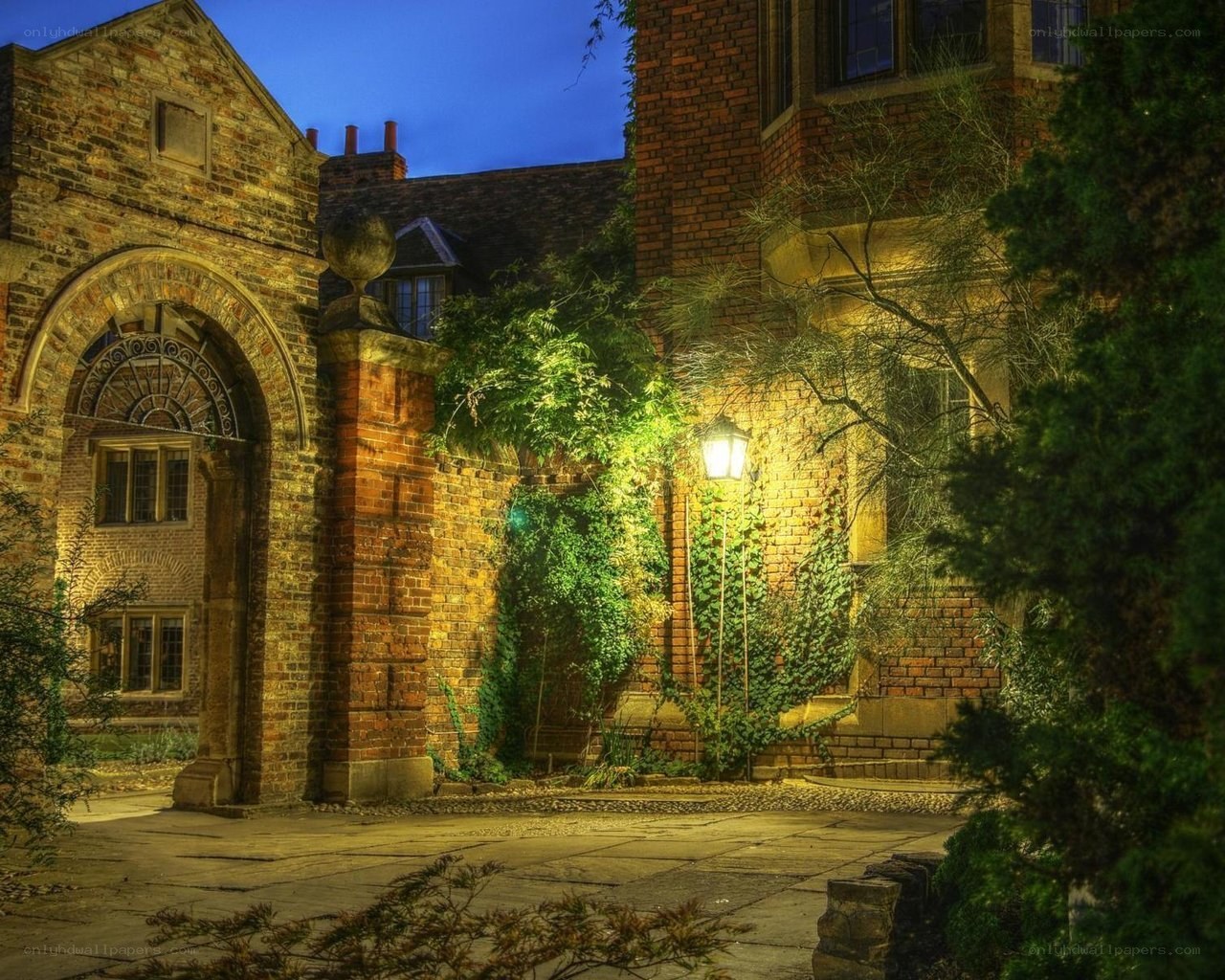 courtyard at dusk