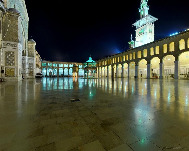 Courtyard of a mosque at night