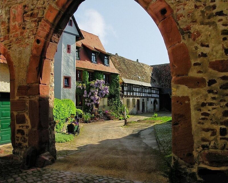 Courtyard Through Stone Arch